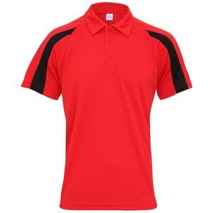 AWDis Just Cool Mens Short Sleeve Contrast Panel Polo Shirt / Fire Red/Jet Black
